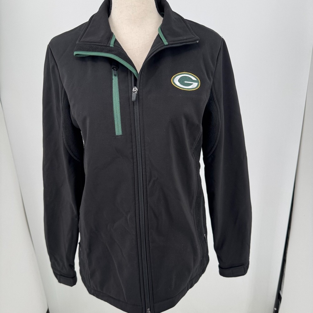 NFL Team Apparel Green Bay Packers Jacket WOMENS Black Full Zip Soft Shell M